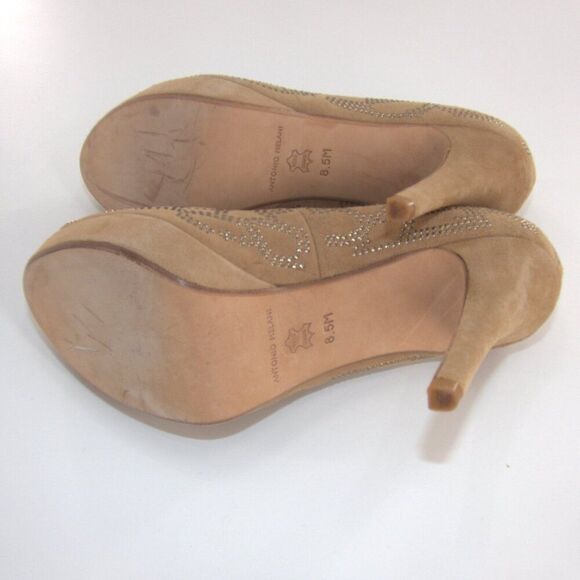 Antonio Melani Leather Suede Studded Elegant Brown Peep-Toe Heels Size 8.5 - Picture 10 of 11